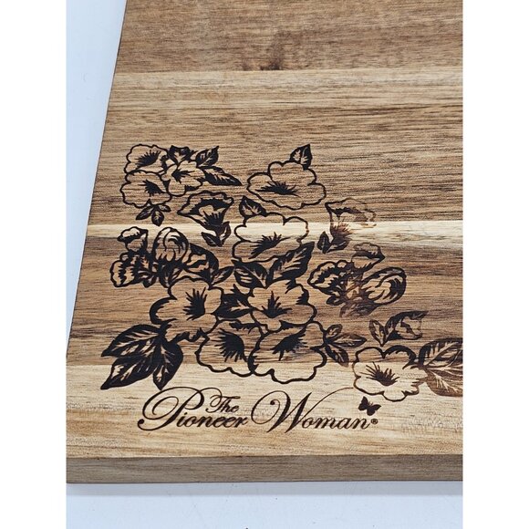 The Pioneer Woman Etched Flower Design 13x9" Wood Cutting Board Boho Kitchen - Picture 6 of 6